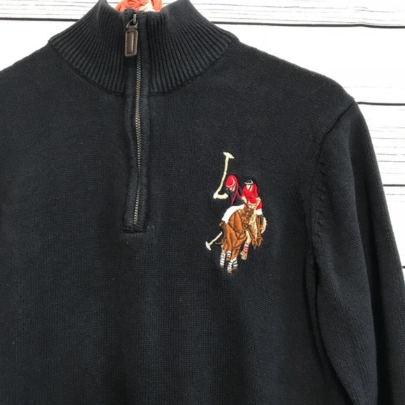 Men's US POLO 1/2 Zip Navy Sweater - Picture 1 of 5